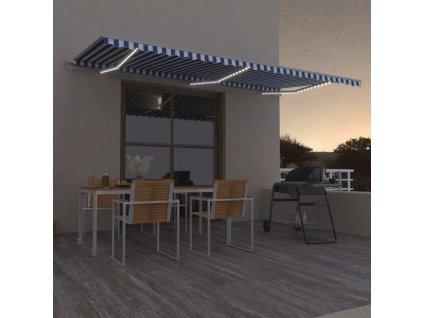 vidaXL Automatická markýza LED a senzor větru 600 x 350 cm modrobílá
