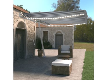 vidaXL Automatická markýza LED a senzor větru 500 x 350 cm modrobílá