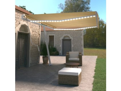 vidaXL Automatická markýza LED a senzor větru 500 x 350 cm žlutá/bílá