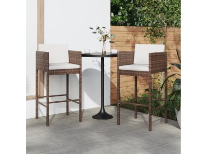 vidaXL Barové stoličky 2 ks s poduškami hnědé polyratan