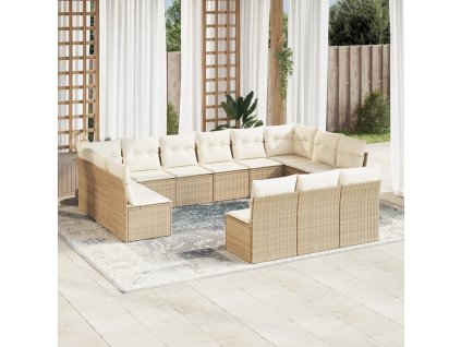 vidaXL 13dílná zahradní sedací souprava s poduškami béžová polyratan