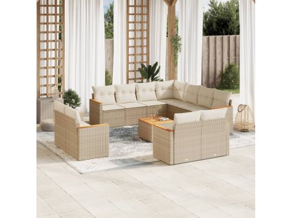 vidaXL 12dílná zahradní sedací souprava s poduškami béžová polyratan