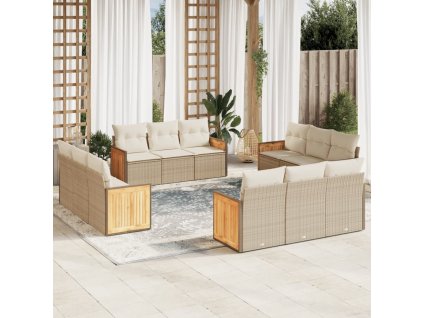 vidaXL 12dílná zahradní sedací souprava s poduškami béžová polyratan