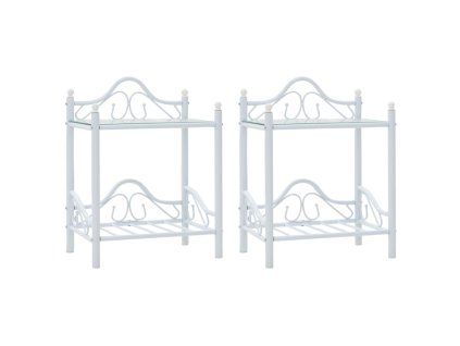 vidaXL Noční stolky 2 ks z oceli a tvrzeného skla 45x30,5x60 cm bílé