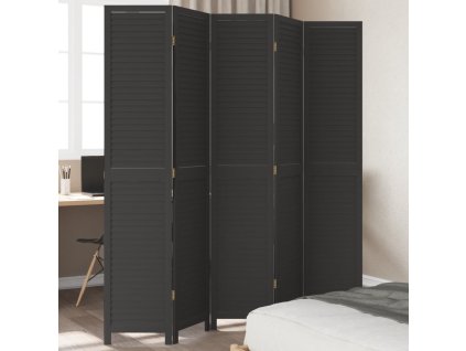 vidaXL Paraván 5dílný černý masivní dřevo pavlovnie