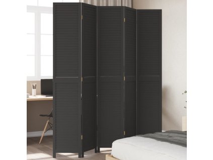 vidaXL Paraván 5dílný černý masivní dřevo pavlovnie