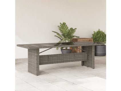 vidaXL Zahradní stůl se skleněnou deskou šedý 240x90x75 cm polyratan