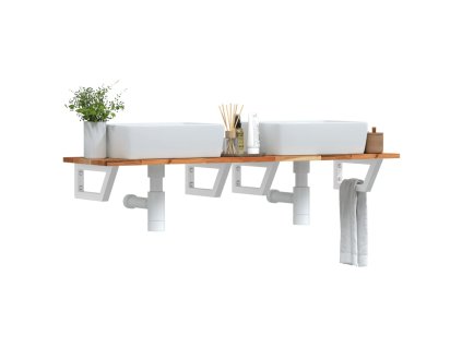 vidaXL Deska pod umyvadlo nástěnná ocel a masivní akáciové dřevo