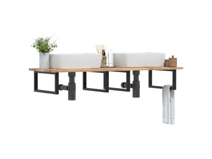 vidaXL Deska pod umyvadlo nástěnná ocel a masivní akáciové dřevo