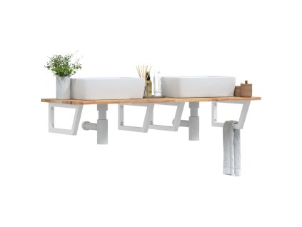 vidaXL Deska pod umyvadlo nástěnná ocel a masivní akáciové dřevo