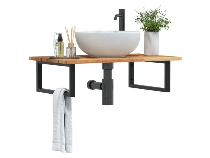 vidaXL Deska pod umyvadlo nástěnná ocel a masivní akáciové dřevo