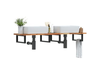 vidaXL Deska pod umyvadlo nástěnná ocel a masivní akáciové dřevo