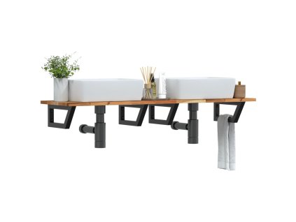 vidaXL Deska pod umyvadlo nástěnná ocel a masivní akáciové dřevo