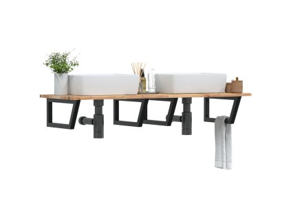 vidaXL Deska pod umyvadlo nástěnná ocel a masivní akáciové dřevo