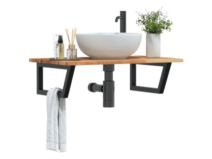 vidaXL Deska pod umyvadlo nástěnná ocel a masivní akáciové dřevo