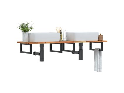 vidaXL Deska pod umyvadlo nástěnná ocel a masivní akáciové dřevo