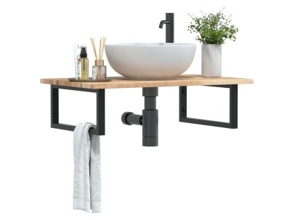 vidaXL Deska pod umyvadlo nástěnná ocel a masivní akáciové dřevo