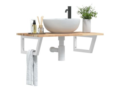 vidaXL Deska pod umyvadlo nástěnná ocel a masivní akáciové dřevo