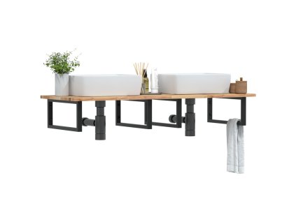 vidaXL Deska pod umyvadlo nástěnná ocel a masivní akáciové dřevo