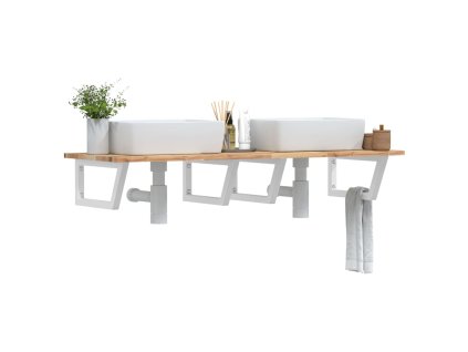 vidaXL Deska pod umyvadlo nástěnná ocel a masivní akáciové dřevo