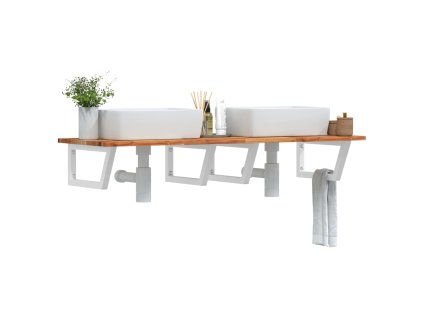 vidaXL Deska pod umyvadlo nástěnná ocel a masivní akáciové dřevo