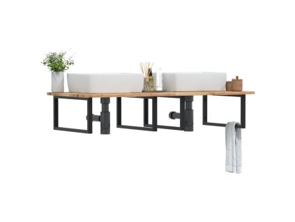 vidaXL Deska pod umyvadlo nástěnná ocel a masivní akáciové dřevo