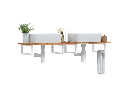 vidaXL Deska pod umyvadlo nástěnná ocel a masivní akáciové dřevo