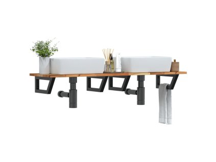 vidaXL Deska pod umyvadlo nástěnná ocel a masivní akáciové dřevo