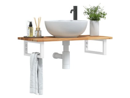 vidaXL Deska pod umyvadlo nástěnná ocel a masivní akáciové dřevo