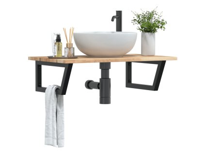 vidaXL Deska pod umyvadlo nástěnná ocel a masivní akáciové dřevo