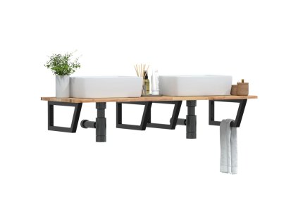 vidaXL Deska pod umyvadlo nástěnná ocel a masivní akáciové dřevo