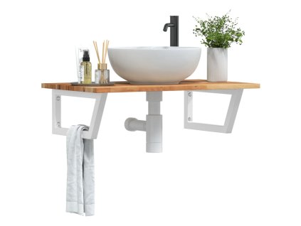 vidaXL Deska pod umyvadlo nástěnná ocel a masivní akáciové dřevo