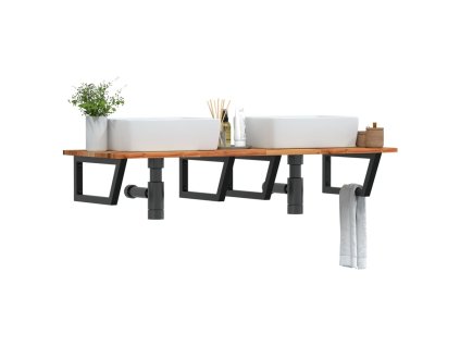 vidaXL Deska pod umyvadlo nástěnná ocel a masivní akáciové dřevo