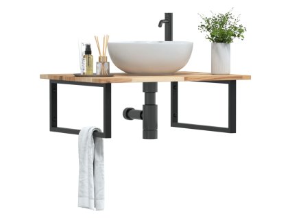 vidaXL Deska pod umyvadlo nástěnná ocel a masivní akáciové dřevo