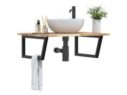 vidaXL Deska pod umyvadlo nástěnná ocel a masivní akáciové dřevo