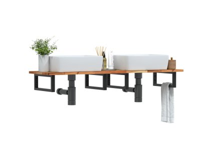 vidaXL Deska pod umyvadlo nástěnná ocel a masivní akáciové dřevo