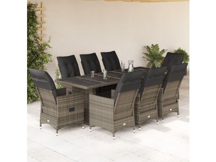 vidaXL 9dílný zahradní bistro set s poduškami šedý polyratan