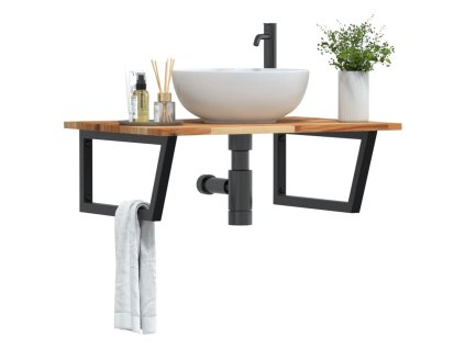 vidaXL Deska pod umyvadlo nástěnná ocel a masivní akáciové dřevo