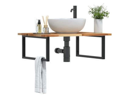 vidaXL Deska pod umyvadlo nástěnná ocel a masivní akáciové dřevo