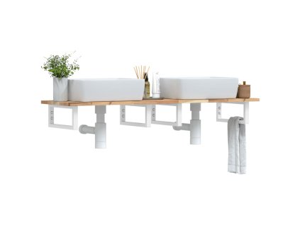 vidaXL Deska pod umyvadlo nástěnná ocel a masivní akáciové dřevo