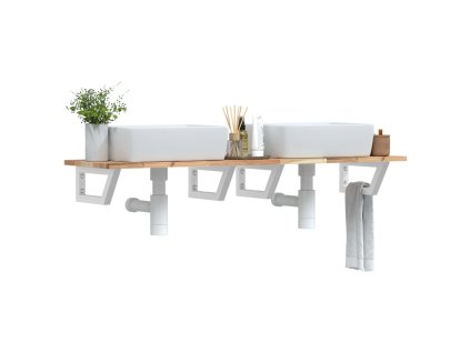 vidaXL Deska pod umyvadlo nástěnná ocel a masivní akáciové dřevo