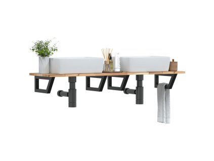 vidaXL Deska pod umyvadlo nástěnná ocel a masivní akáciové dřevo