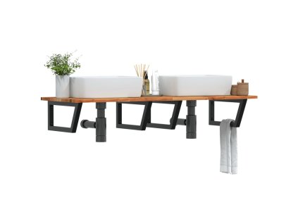 vidaXL Deska pod umyvadlo nástěnná ocel a masivní akáciové dřevo