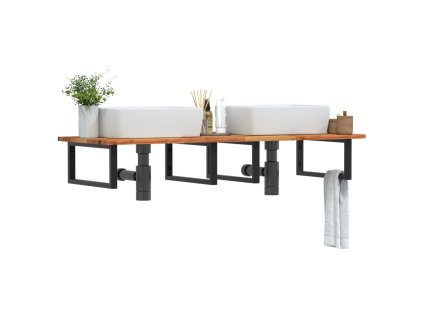 vidaXL Deska pod umyvadlo nástěnná ocel a masivní akáciové dřevo