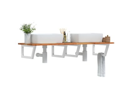 vidaXL Deska pod umyvadlo nástěnná ocel a masivní akáciové dřevo