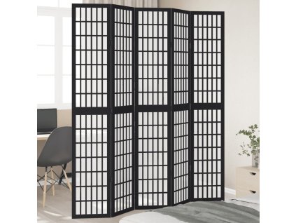 vidaXL Paraván 5dílný černý masivní dřevo pavlovnie