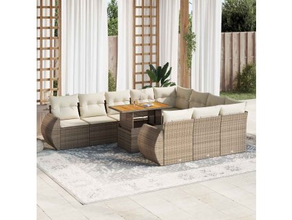 vidaXL 11dílný zahradní sedací souprava s poduškami béžový polyratan