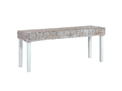 vidaXL Lavice 110 cm bílý přírodní kubu ratan a masivní mahagon