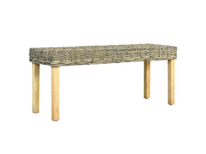 vidaXL Lavice 110 cm přírodní kubu ratan a masivní mahagon