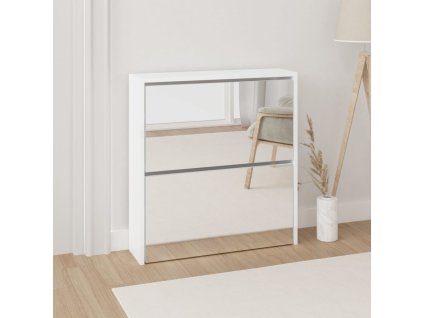vidaXL Botník se zrcadlem 2patrový bílá s vysokým leskem 63x17x67 cm